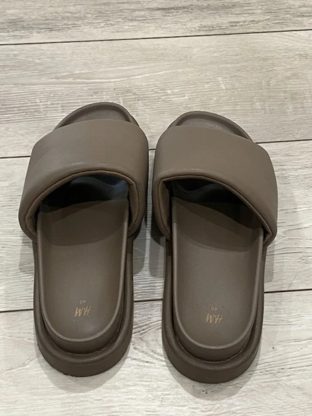 H&M Puffy Slide Sandals Comfort Platform Slides Brown Grey Size EU 40 US 9